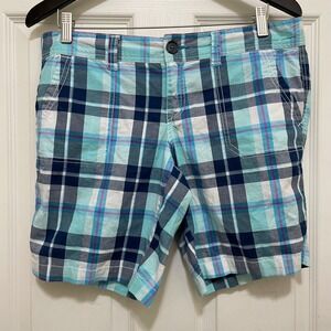 Aeropostale Low Rise Bermuda Shorts Plaid Khaki Blue White Pink Stretch Sz 11 12